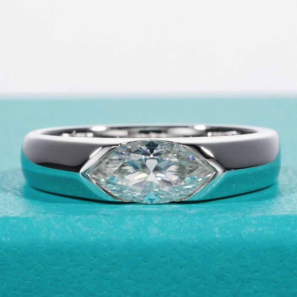 #Certified 1ct. t.w. Moissanite Diamond Marquis Cut Unisex Wedding Band Ring NEW
